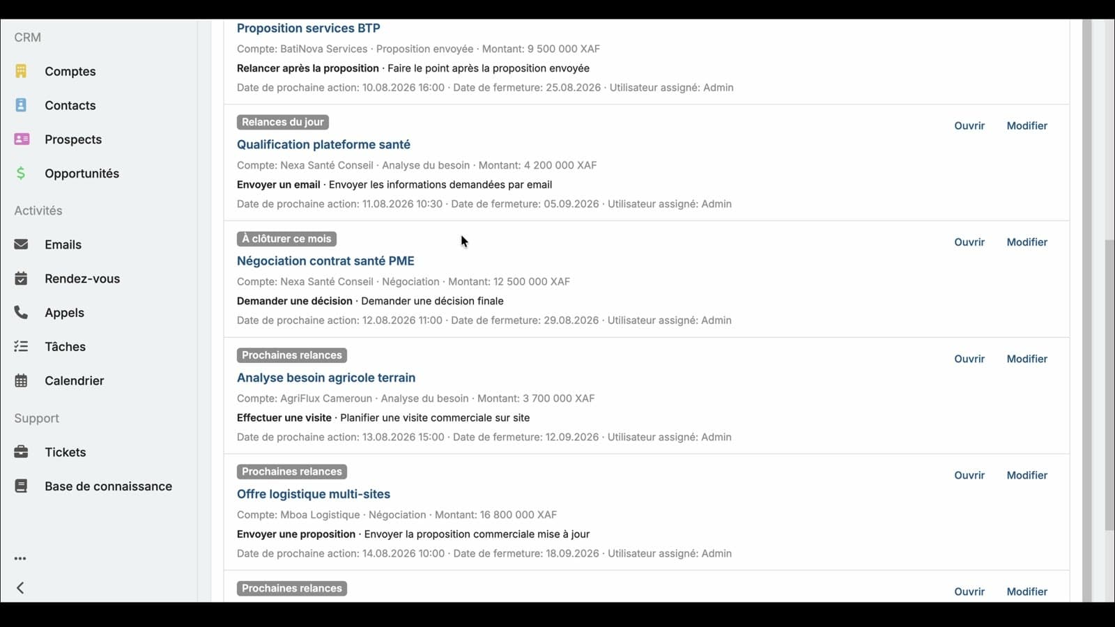 Vue manager Lumora CRM