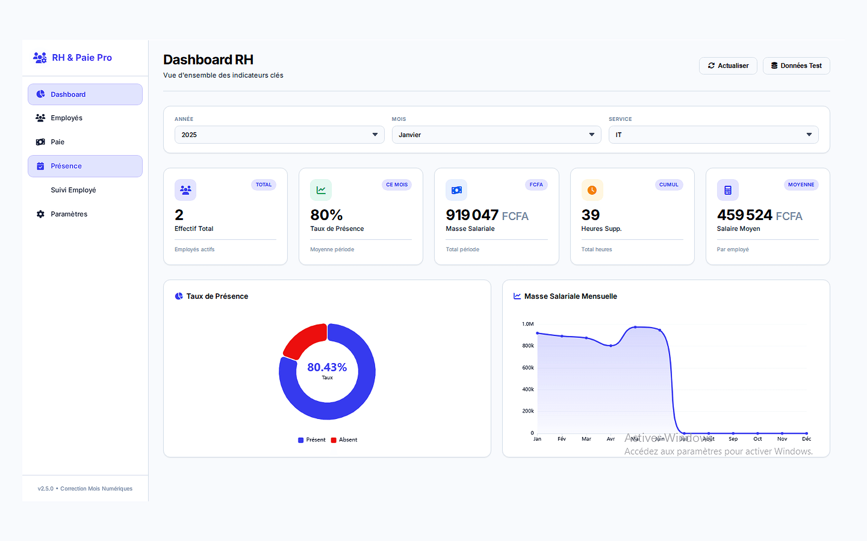 RH & Paie Pro : Dashboard RH complet