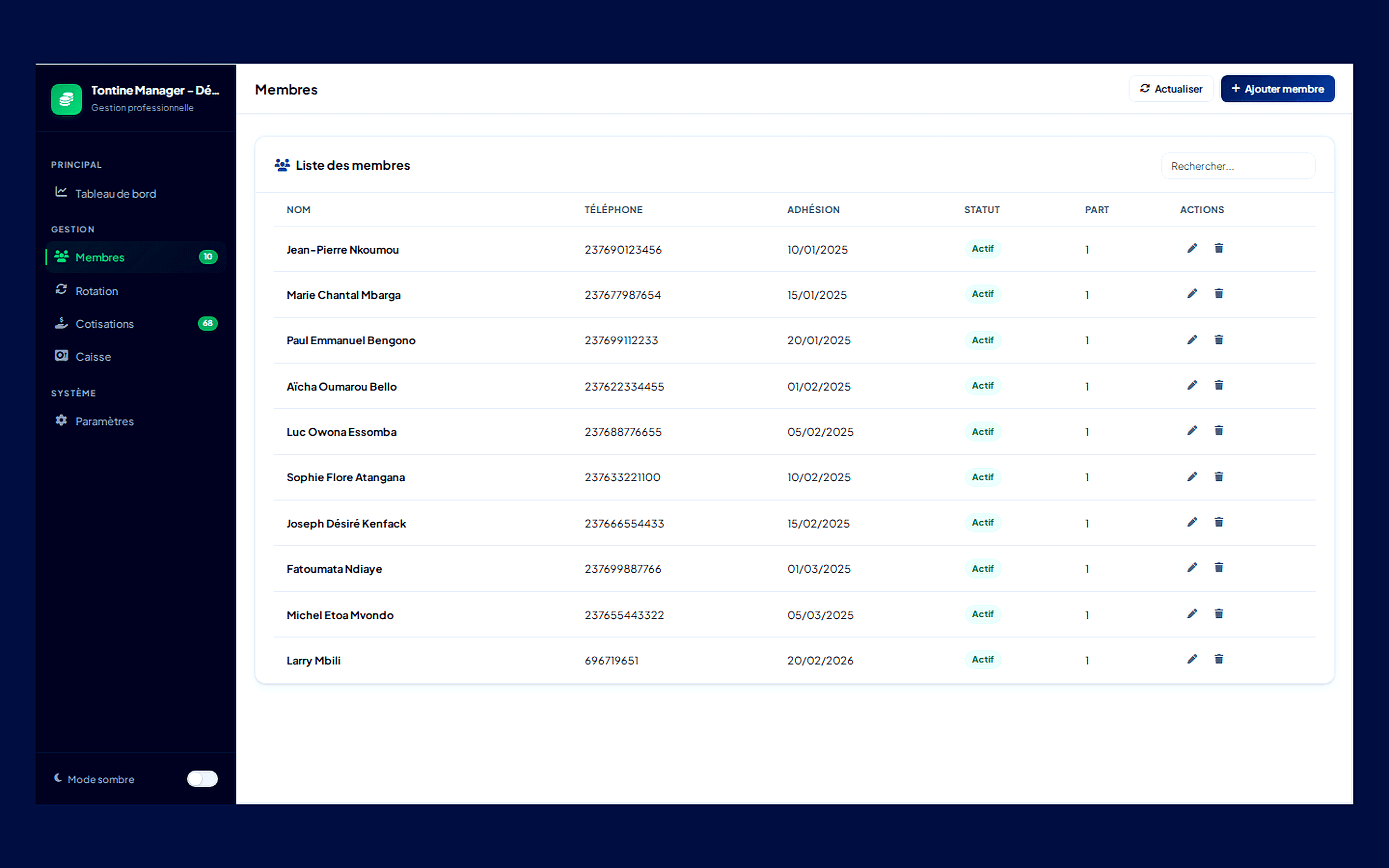 Tontine Manager — Gestion Complète de Tontine - Aperçu 2