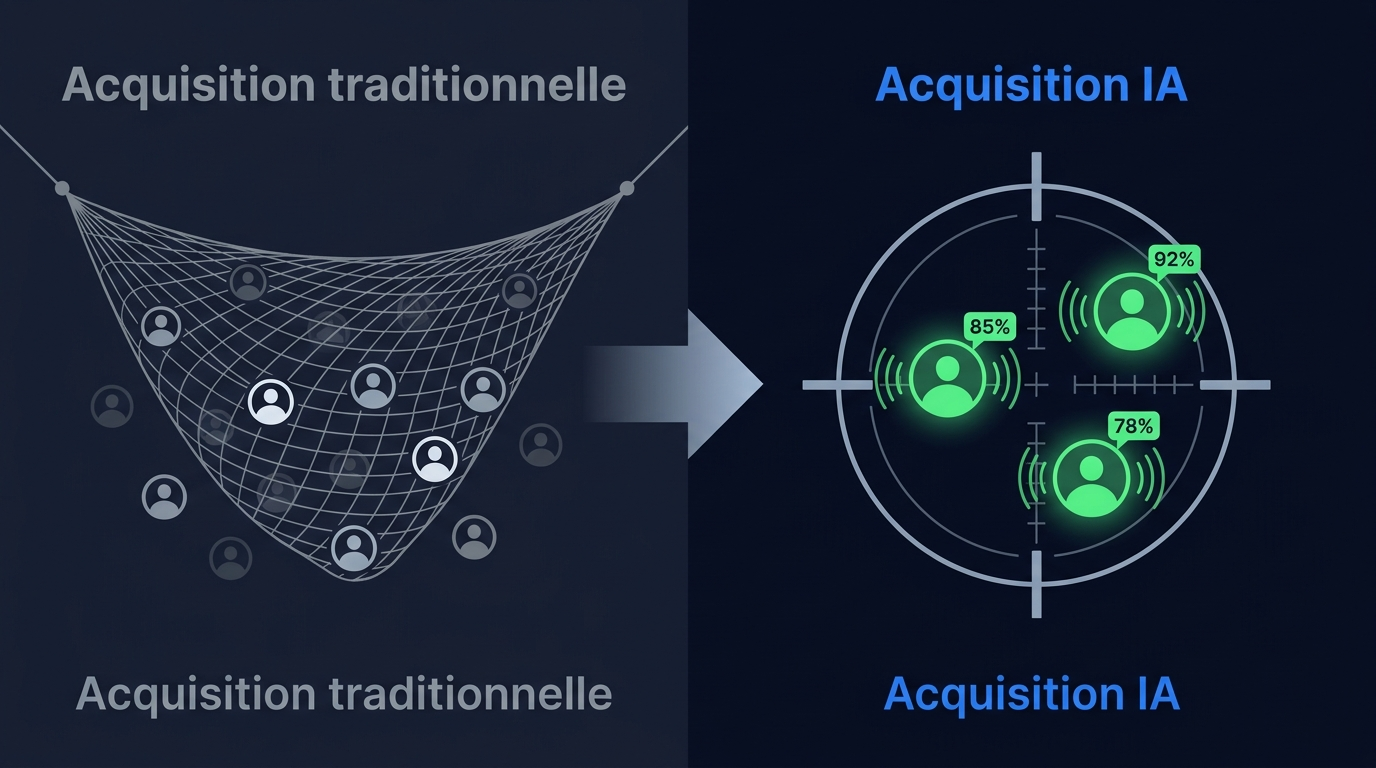 Comparaison acquisition traditionnelle vs acquisition par IA : filet large contre ciblage précis