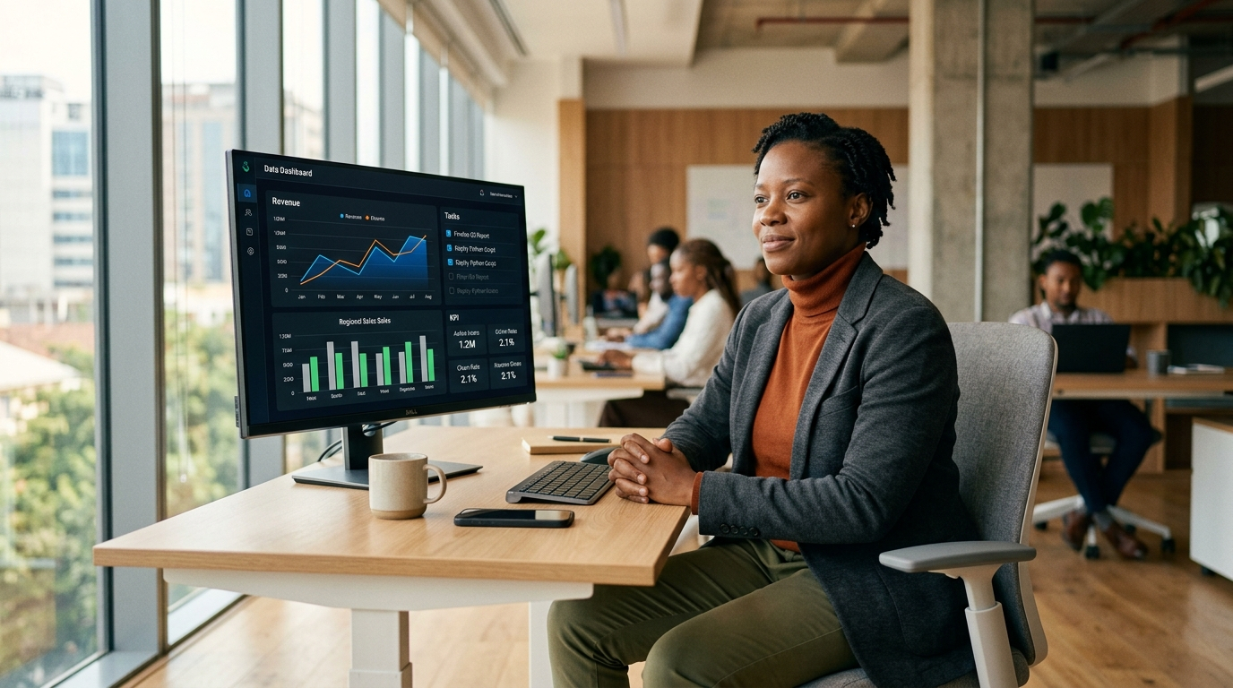Intelligence artificielle PME Afrique - dirigeant au tableau de bord IA